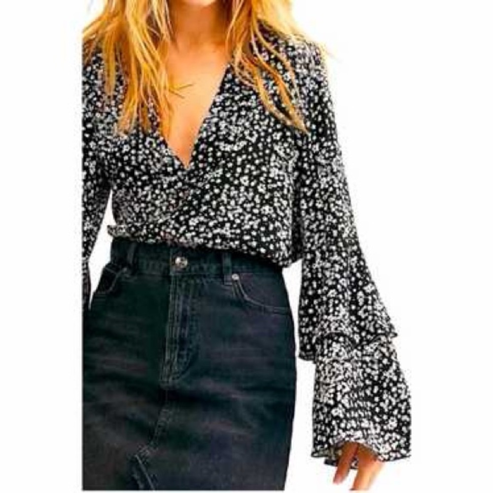 Free People Ditsy Floral Bodysuit Boho Festival Size Medium